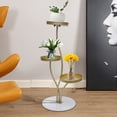 thumbnail image 3 of 3-Tier Metal Plant Stand, Indoor/Outdoor Modern Freestanding Round 3-Pot Flower Plant Holder Rack for Living Room White Gold, 3 of 10