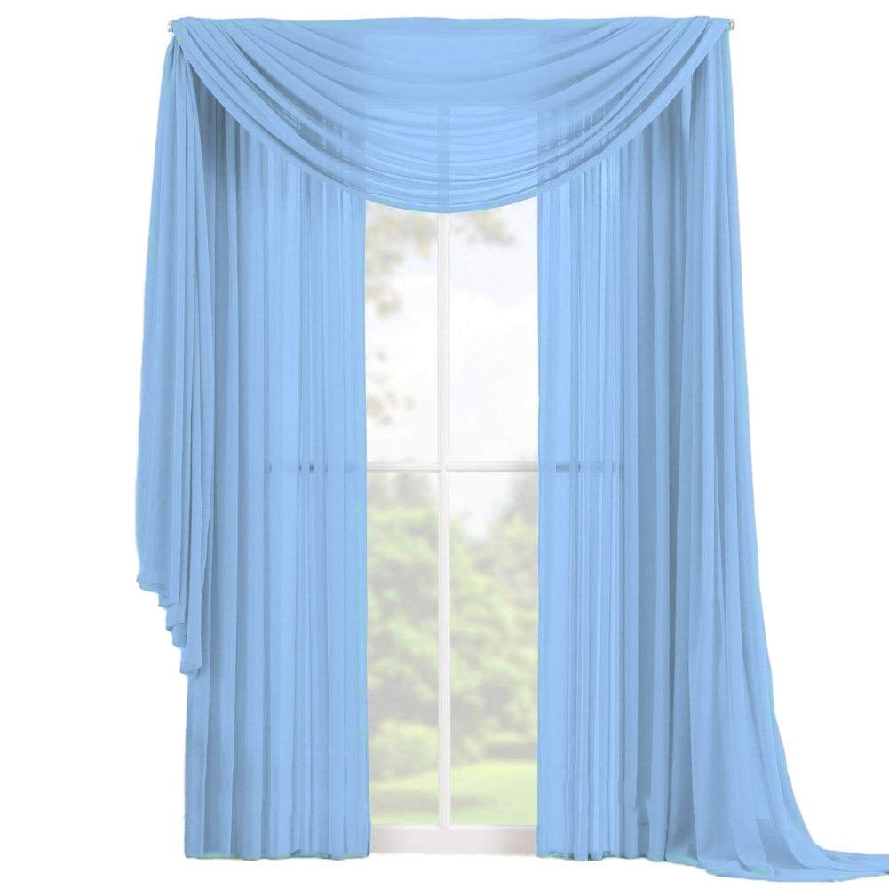 SCARF Window Treatments Curtains Drape Valances 63" 84" 95" LIGHT BLUE SHEER 