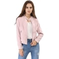 thumbnail image 3 of Chaqueta corta de motociclista con cuello alto Piel sintética asimétrica con cremallera frontal para mujer Rosa XL, 3 of 6