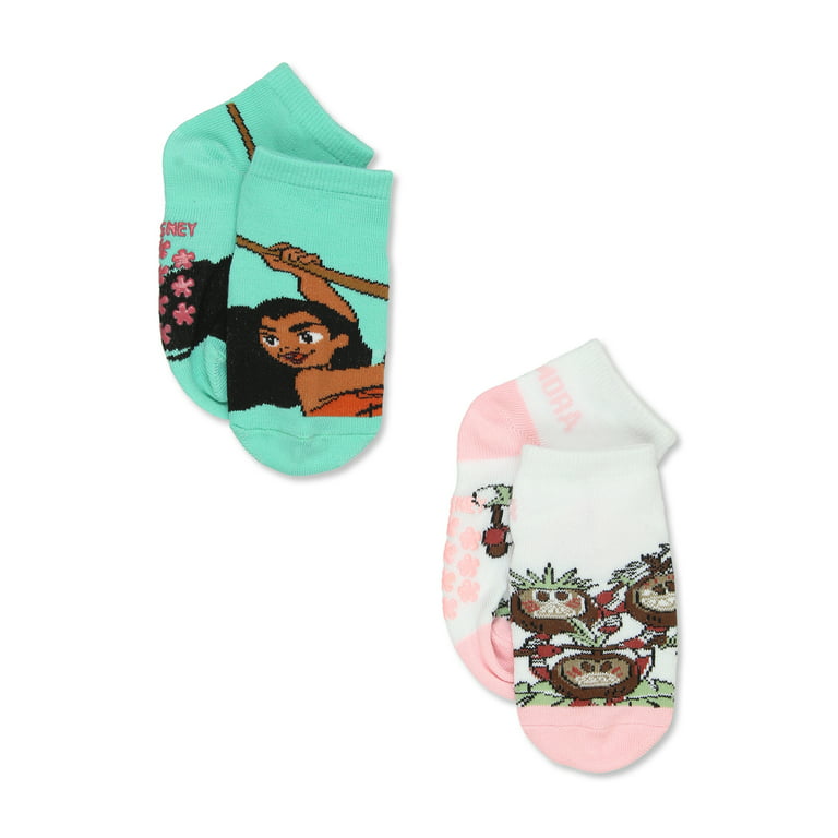 Disney Princess Moana Toddler Girls 6 Pack Quarter Style Socks with  Grippers (Small (4-6), Blush)