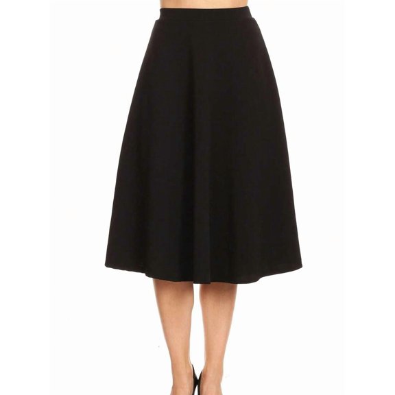 Women Solid Polyester A-Line Flared Midi Skirt with Elastic Waistband, Size Range S to 3XL, Plain Elegant Casual Bottoms Suitable for Daily Wearing and Conventional Office Working Scenarios