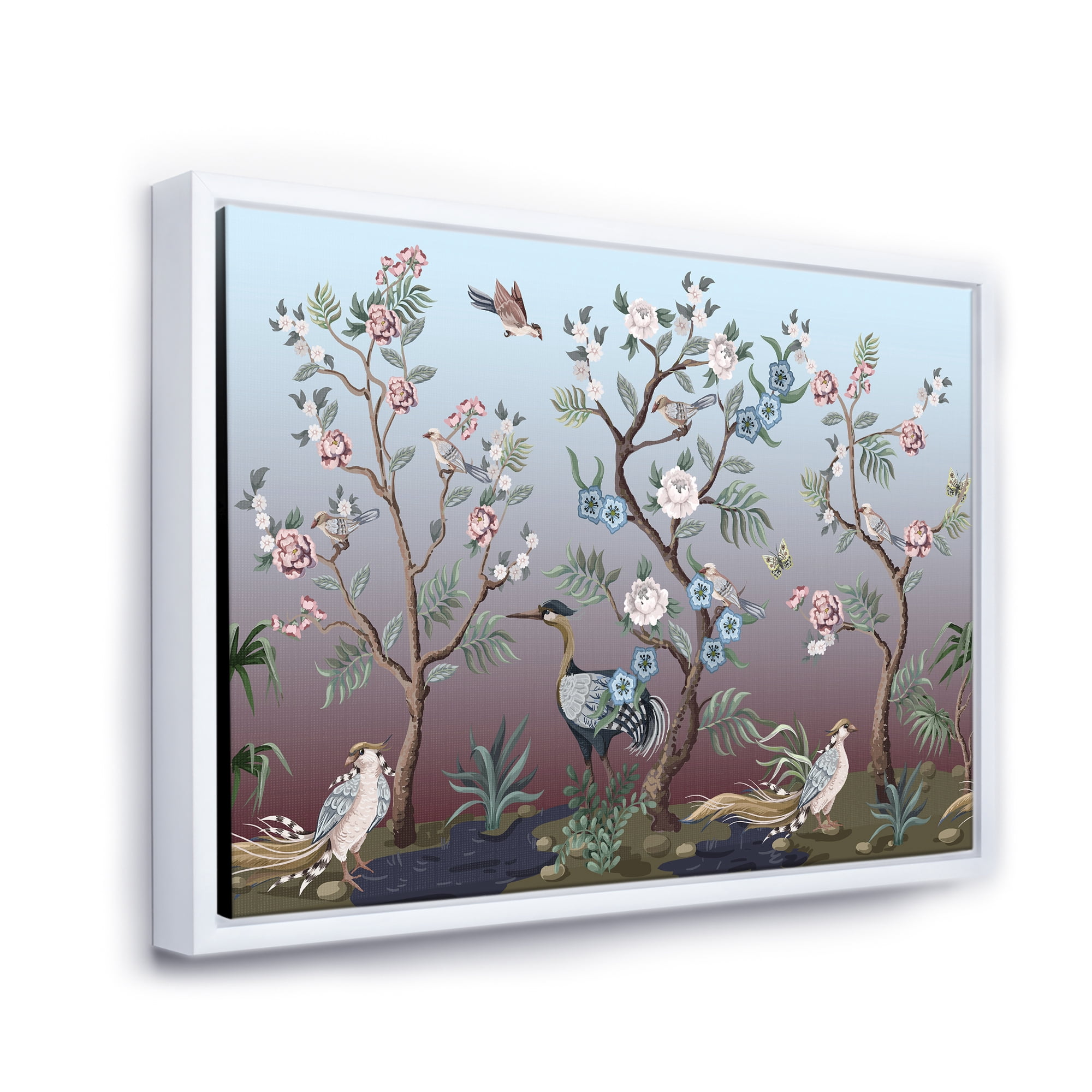 Designart 'Chinoiserie With Peonies and Birds XI' Traditional Framed Canvas Wall Art Print