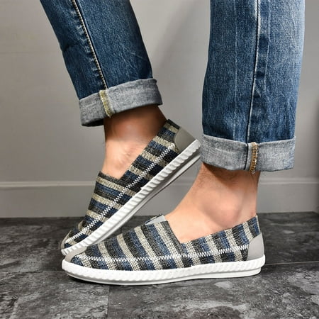 

HIBRO Men s Casual Breathable Cloth Shoes Linen Striped Canvas Men s Shoes