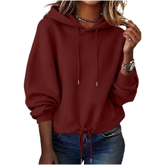 HAiming Womens Hoodies Long Sleeve Drawstring Solid Color Casual Trendy Sweatshirts Fall Winter Going out Blouses