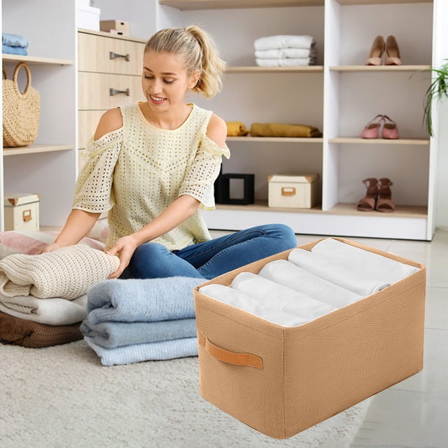 Organizador de telas no tejidas para cajas de almacenamiento de ropa – Acero reforzado, caqui o gris, de tamaño múltiple (35x25x22cm/42x28x25cm/48x28x25cm), cesta duradera con asas para ropa y