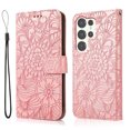 thumbnail image 2 of For Samsung Galaxy S25 Ultra Case, Premium Leather Magnetic Closure Flip Wallet Case with Card Holder Cash Slot Stand Function Embossed Flower Pattern Slim Shockproof Lanyard/Strap Cover,Rosegold, 2 of 7