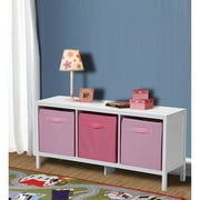 Badger Basket Three Bin Wide Storage in White with Pink