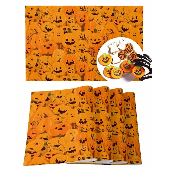 Halloween Placemats Set of 6 Orange Grimace Pumpkin Place Mats Fall Placemat Horror Spooky Table Mats for Dining Kitchen Table Holiday Dinner Party Home Decorations 13x19 Inch