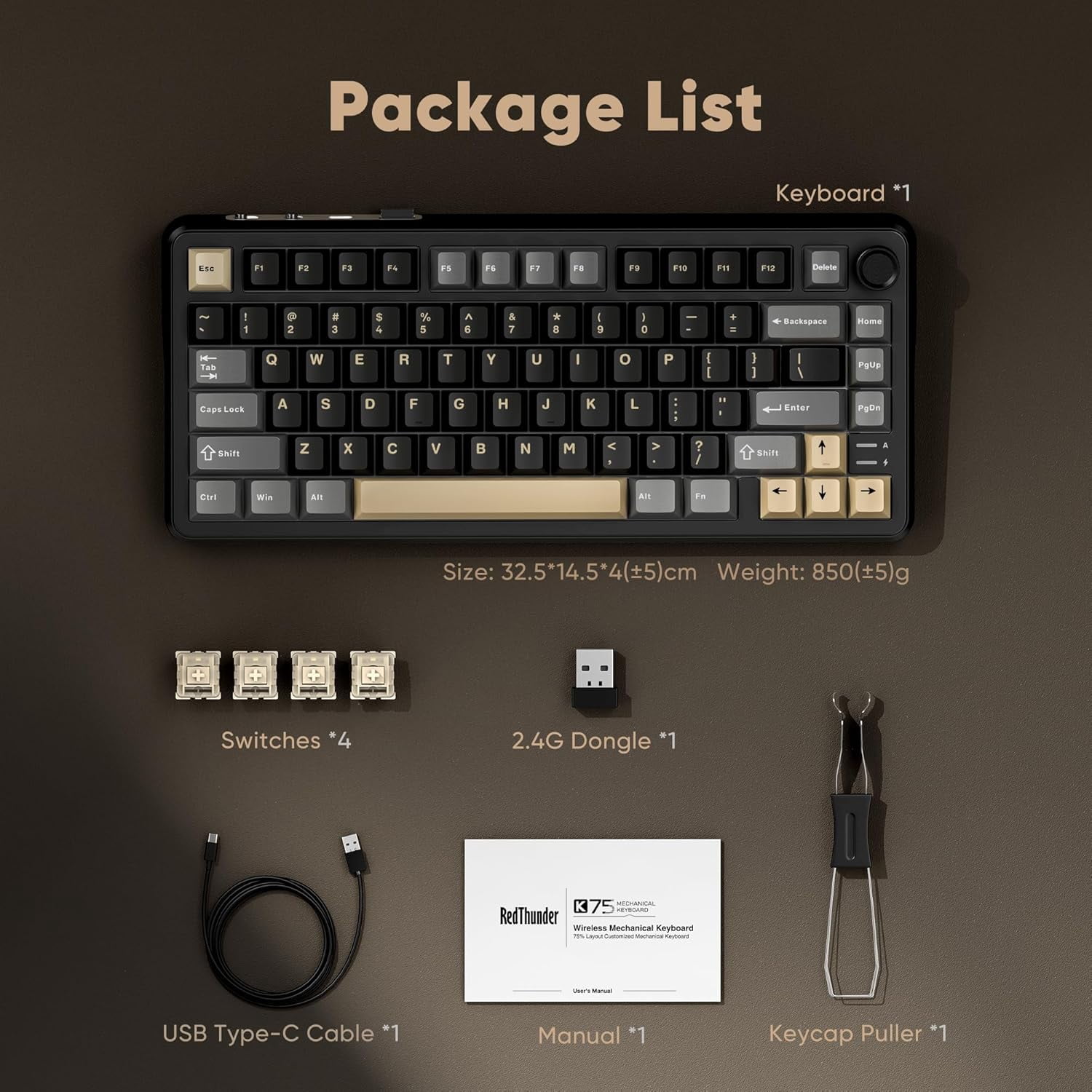 Hot Swappable 75% Wireless Mechanical Gaming Keyboard with Knob, RGB Backlit, Linear Switches, Side Engraved PBT Keycaps, Wireless/Wired/BT 5.0, Gradient Gray