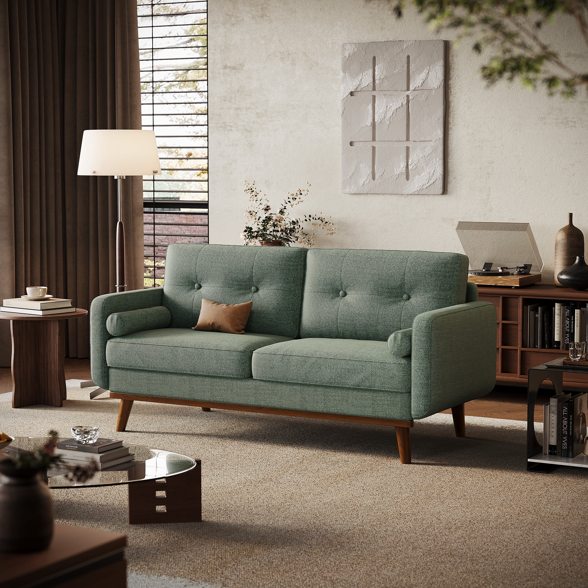 Modern Accent 65"W Loveseat Sofa, Button Tufted Upholstered Furniture,Mid Century Modern Decor Love Seat Couches for Living Room, Small Couch for Bedroom Office Apartment, So-lid & Easy to Install