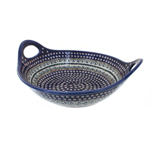 Blue Rose Polish Pottery Daisy Deep Bowl with Handles