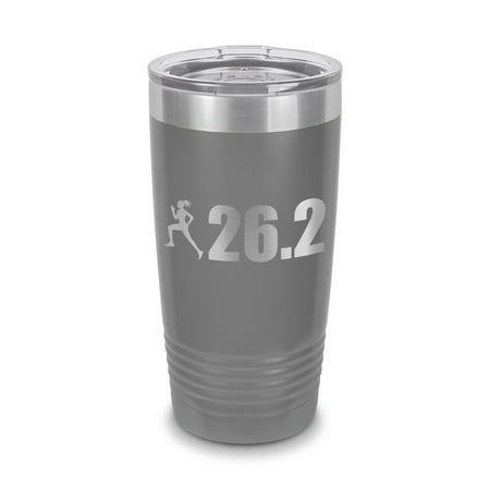 

Womens Marathon 26.2 Tumbler 20 oz - Laser Engraved w/ Clear Lid - Stainless Steel - Vacuum Insulated - Double Walled - Travel Mug - woman girl girls cross country runner running - Gray