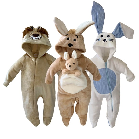 Set de 3 Mamelucos León, Canguro, Conejo Talla 3 meses Kiss Pijamas para Niños