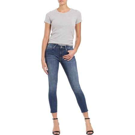 Mavi Womens Adriana Mid Rise Raw Hem Skinny Jeans Blue 26