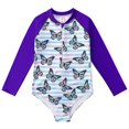 thumbnail image 2 of Girl's Swimsuit,Long Sleeve Printed One Piece Swimsuit Zip Rash Guard Bathing Suit, 2 of 12