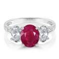 thumbnail image 2 of Gem Stone King 10K White Gold Red Ruby White Topaz and White Diamond Oval 3-Stone Engagement Ring for Women (2.60 Cttw, Gemstone July Birthstone, Available in Size 5, 6, 7, 8, 9), 2 of 3