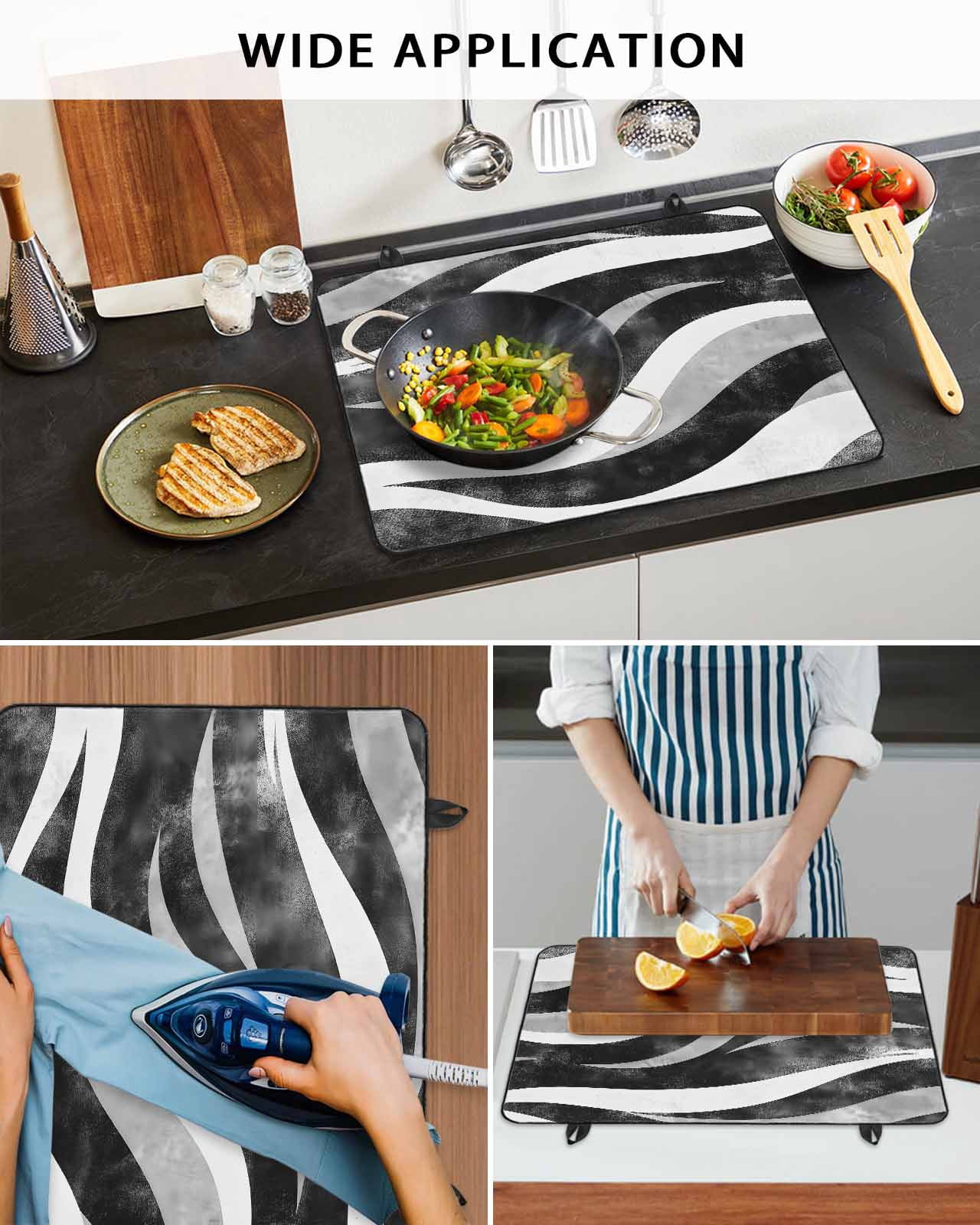nqOlkjepod Large Induction Cooktop Protector Mat 24"x21", Black Waves Stove Top Covers for Electric Stove, Ombre Sea Ripples Shabby Beach Decorative Stove Burner Cover Mats, Glass Top Stove Cover
