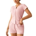 thumbnail image 4 of tarylea Womens Pajamas Set Crew Neck Short Sleeve Button down Tops Mid Rise Shorts Solid Color Fitted Sets Casual Summer Stretch Comfy Loungewear Suits, 4 of 8