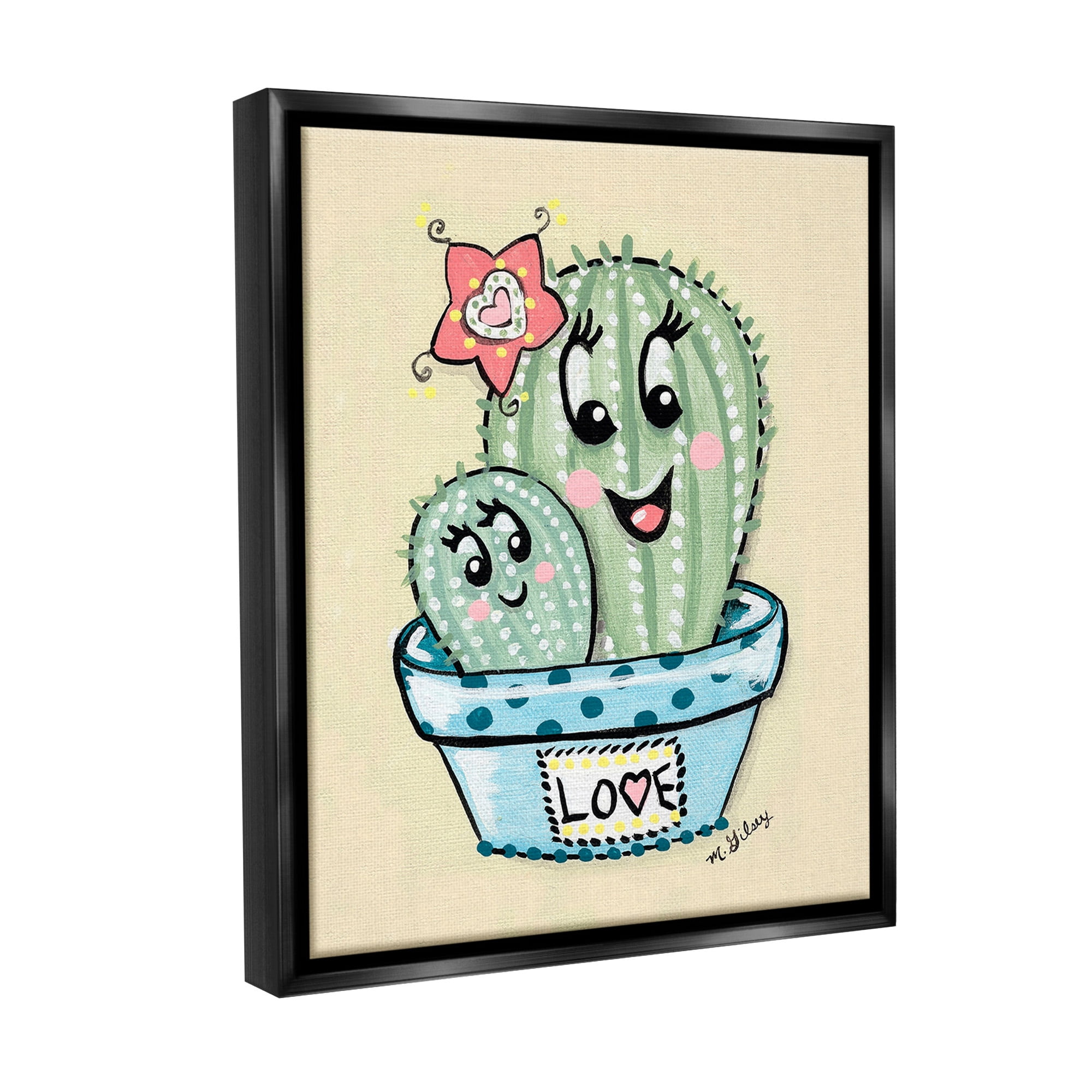 Stupell Industries Happy Cactus Plants Botanical & Floral Painting Black Floater Framed Canvas Art Print Wall Art, 17 x 21
