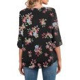 thumbnail image 3 of Chemisier Femme Imprimé Manches Mi-Longues Col Rond Blouse Décontractée, Noir Rouge, Fleur, TG, 3 of 6