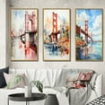 thumbnail image 1 of Designart "Architectural Marvel Red Bridge II" Cityscapes Framed Wall Art Set Of 3 - Red Bridges Frame Canvas Set For Living Room Decor, 1 of 6