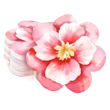 SKYSONIC 100-Piece Floral Paper Plates for Summer Hawaiian Luau, Tropical Themed Parties, 8.8-Inch Hibiscus Design for Bridal Showers and Birthday Decorations