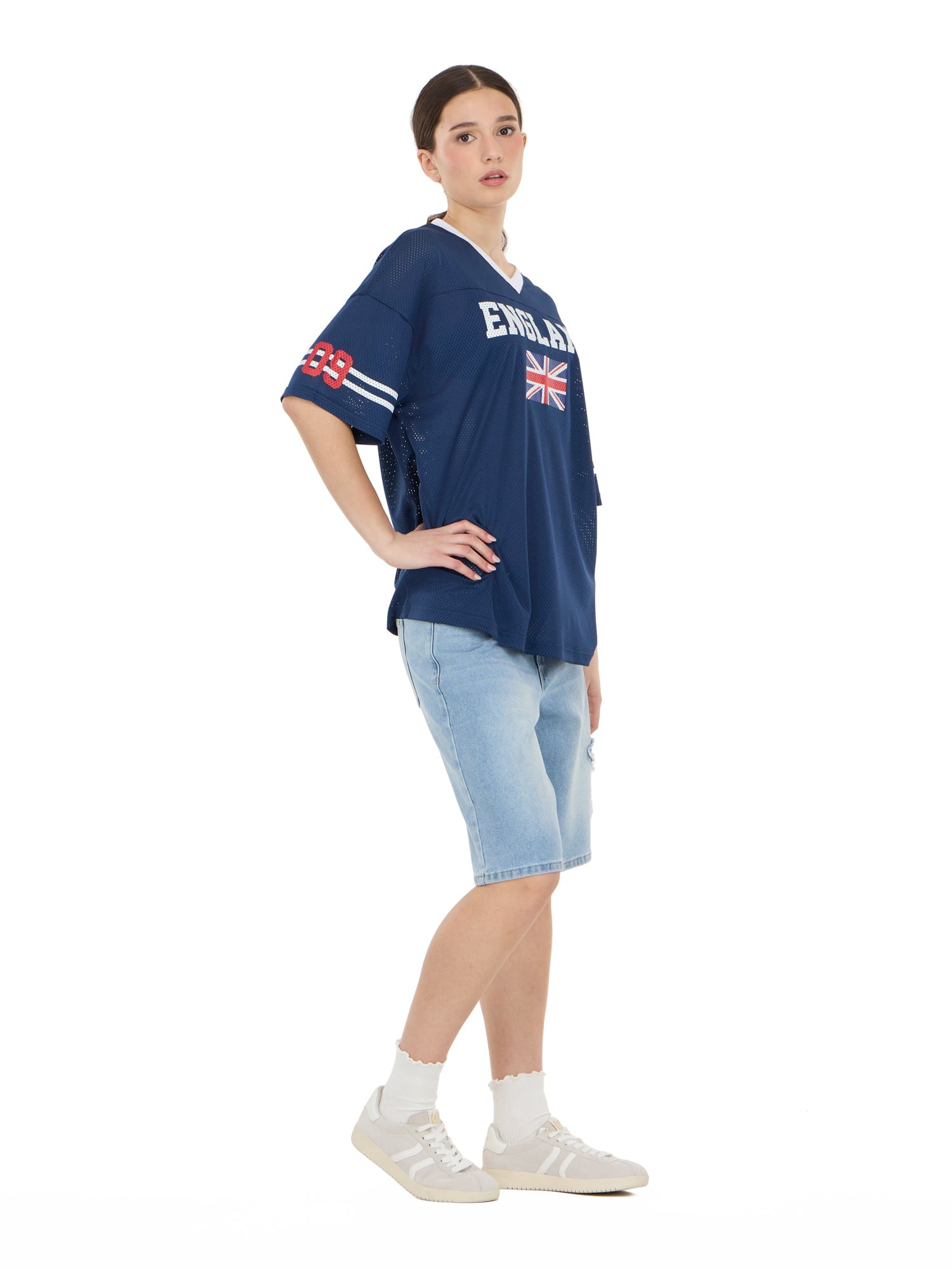 Forever 21 Women's Mesh Oversized England Soccer Jersey Tee, Sizes XXS-XXL