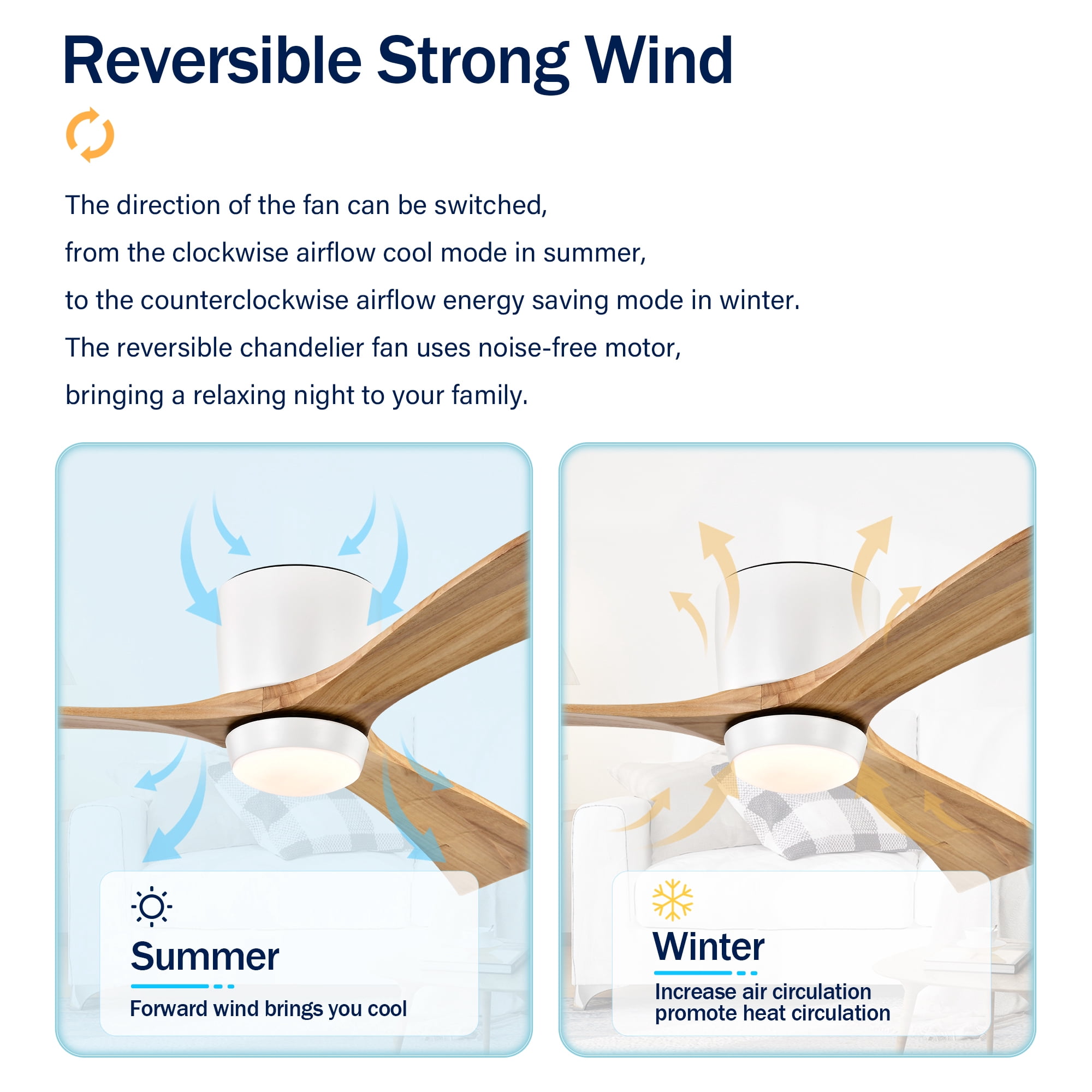 Leumius 52" Flush Mount Solid Wood Blades Ceiling Fan with Light and Remote Control,Quiet DC Motor 6 Speed Levels,Reversible for Patio Living Room Bedroom Office White+Natural