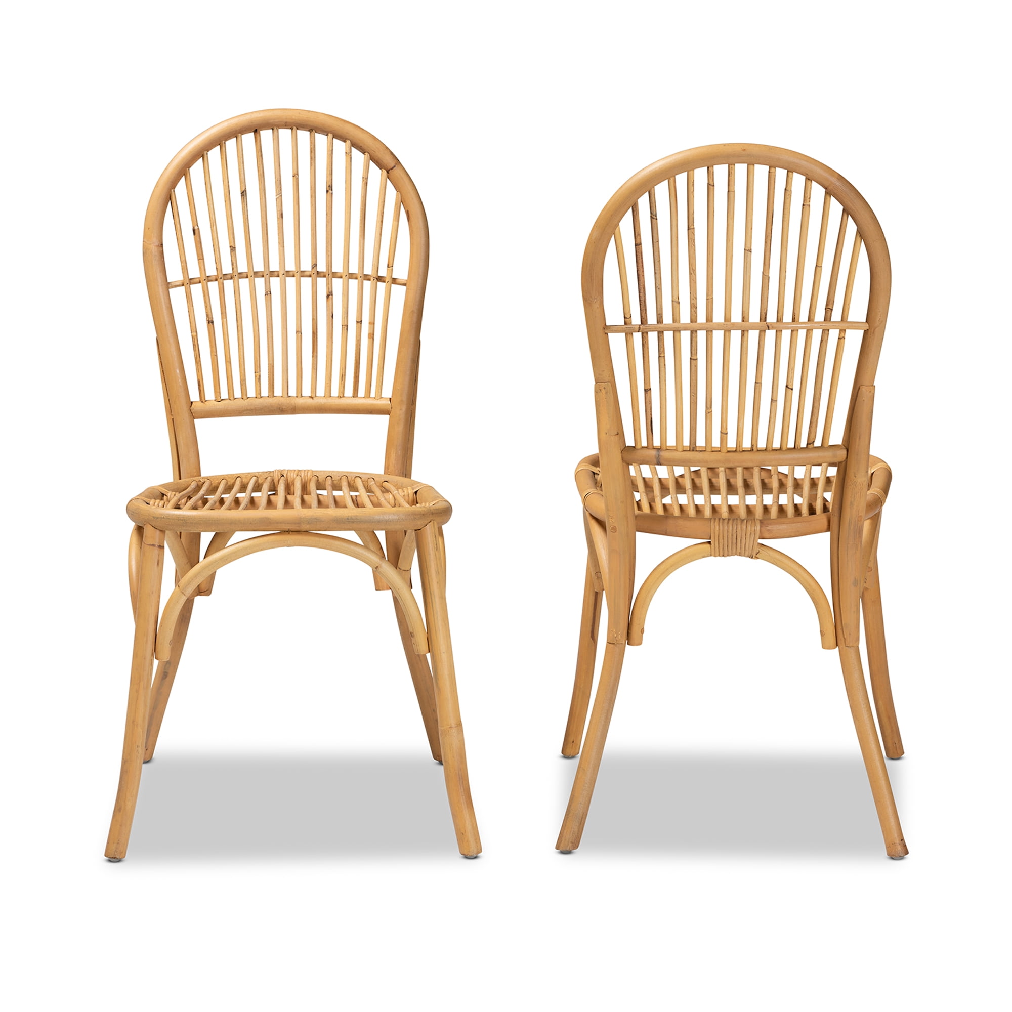 bali & pari Wina Rattan BOHO Dining Chairs, Set of 2, Natural Brown