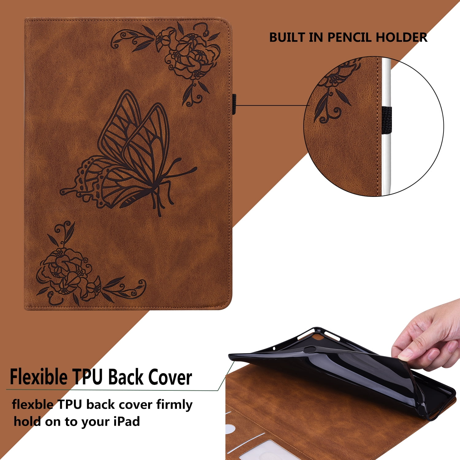 Allytech iPad Pro 11 Case (1st/2nd/2rd Gen), iPad Pro 11 2021 Case, Premium PU Leather Slim Multi Angle Stand Shockproof Pencil Holder Protection TPU Back Cover Case for Apple iPad Pro 11-inch,Brown