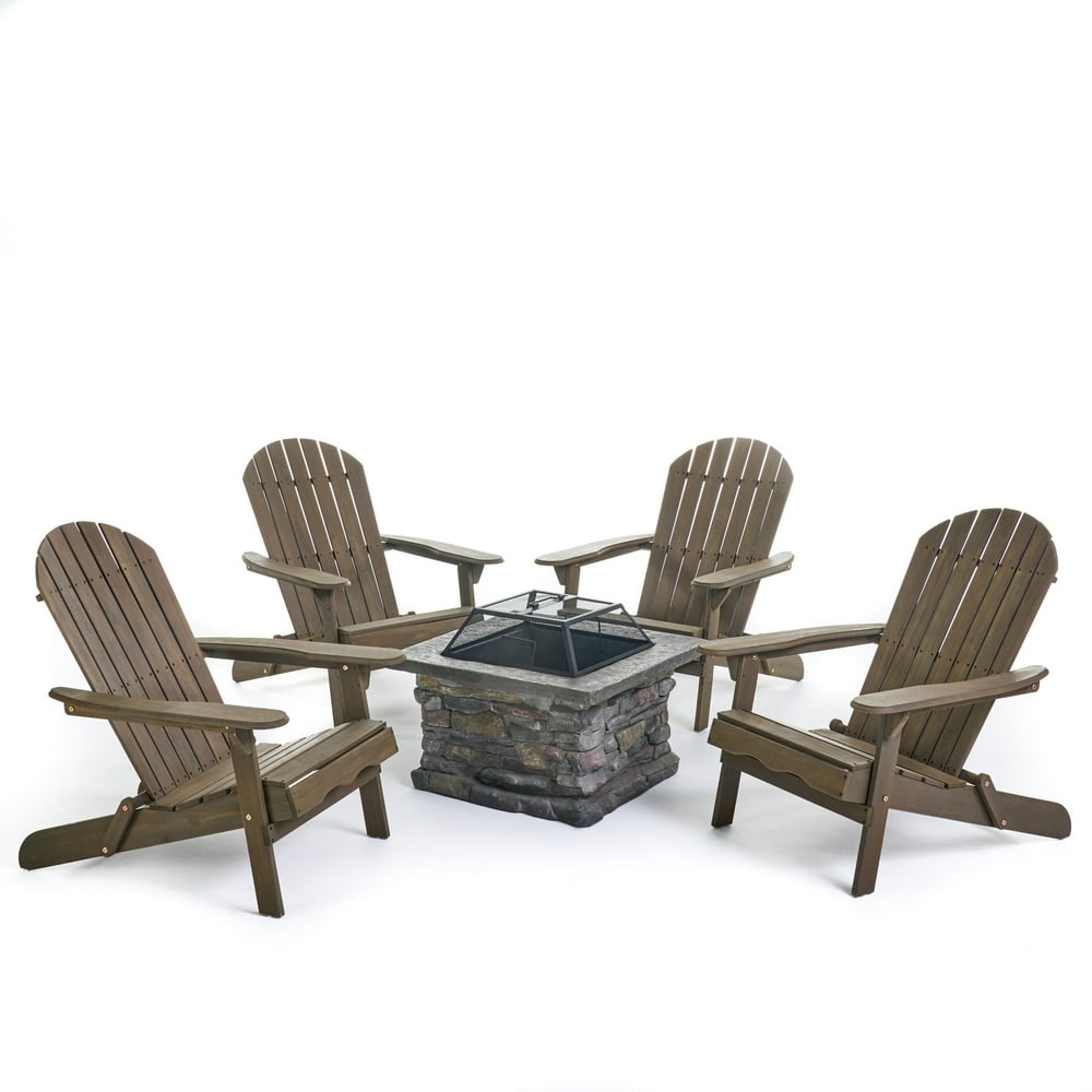 Benson Outdoor 5 Piece Acacia Wood/ Light Weight Concrete Adirondack