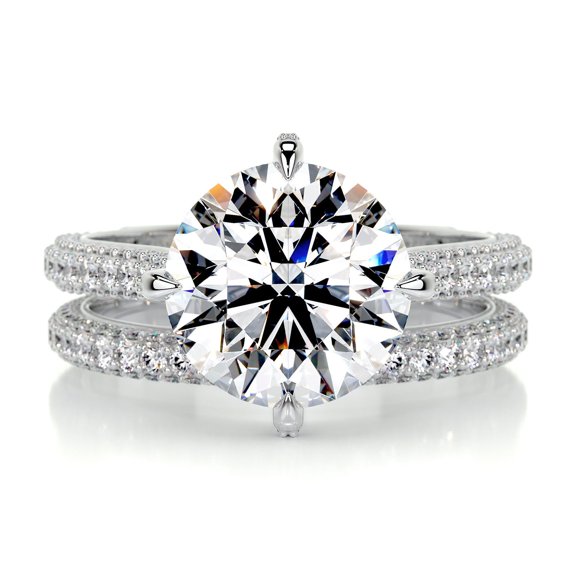 Edge Jewel Dual Eternity Round Cut Moissanite Ring - 2 Ct Moissanite in 14K White Gold Plated - Perfect for Gifting Any Occasion