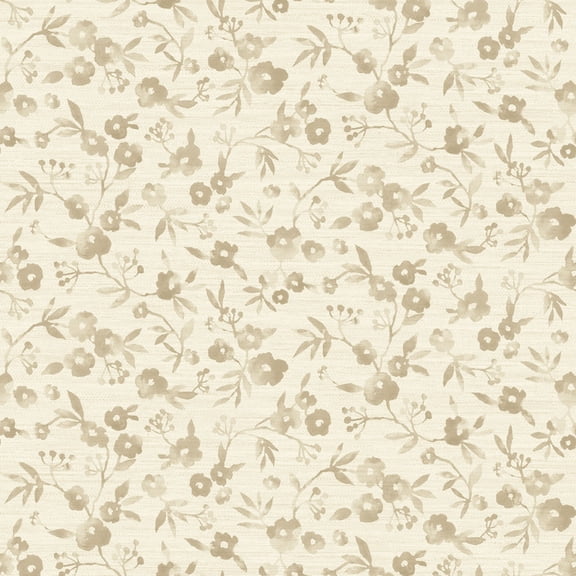 Mainstays Faux Grasscloth Field Floral, Textured Peel and Stick Wallpaper, Papyrus Beige, 13.35 sq.ft.