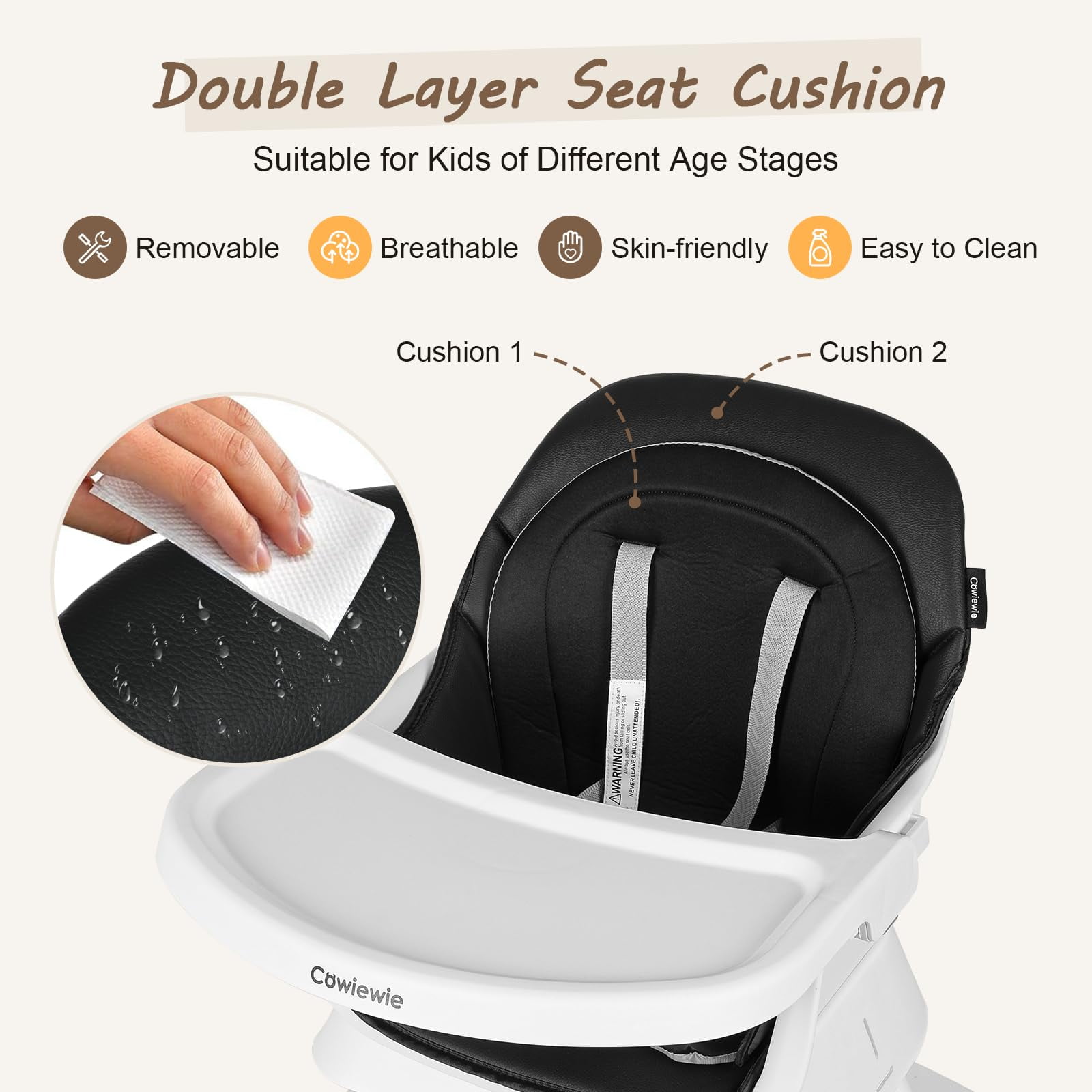COWIEWIE Infant Booster Chair Portable Baby Seat Travel Compact Fold with  Straps & Tray for Kitchen Chairs in/Outdoor Camping, Beach, Lawn Toddlers