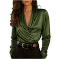 thumbnail image 5 of SDNall Women's Satin Shirt Long Sleeve Solid Color Top, V-Neck Ruched Blouse for Work Casual and Evening, 5 of 6