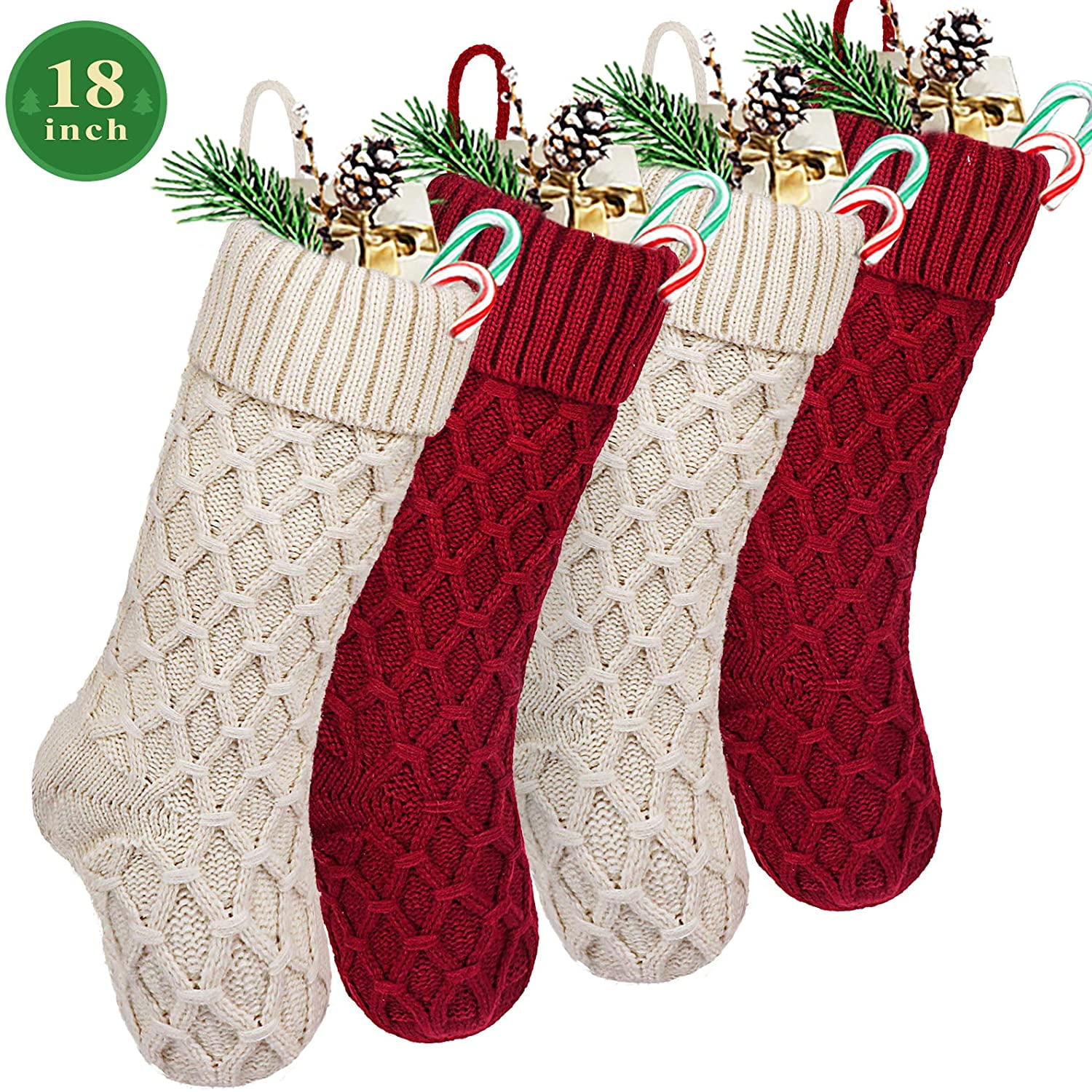 Christmas Stockings, 4 Pack 18 inches Cable ted Xmas Rustic