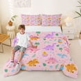 thumbnail image 2 of Metsweet Cartoon Dino Queen Comforter Set 3 Pieces, Cute Jungle Wildlife Comforter Sets Queen, Purple Pink Light Pink,Pink Reversible,1 Comforter and 2 Pillowcases, 2 of 6