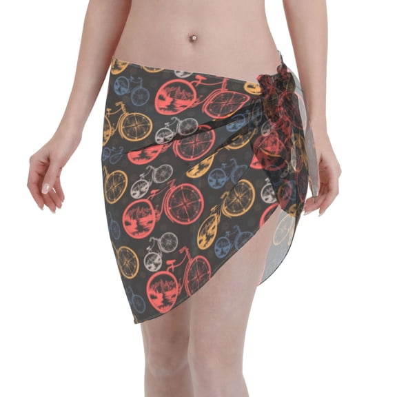 Disketp Compass And Mountains In Bicycle Wheels1 Women Swimsuit Cover Up Short Chiffon Summer Beach Sarong Bikini Wrap Skirt Bathing Suit