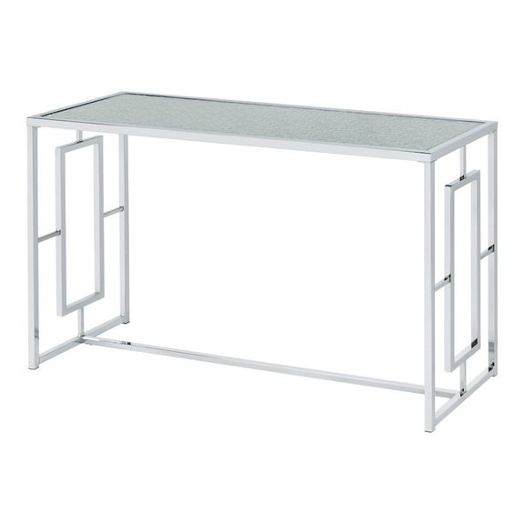Furniture of America Harper Metal Chrome Sofa Table with Pattern Top in Chrome