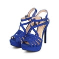 thumbnail image 5 of Qupid EE16 Women Suede Peep Toe Strappy Platform Slingback Stiletto Sandal - Cobalt Blue (Size: 8.5), 5 of 5