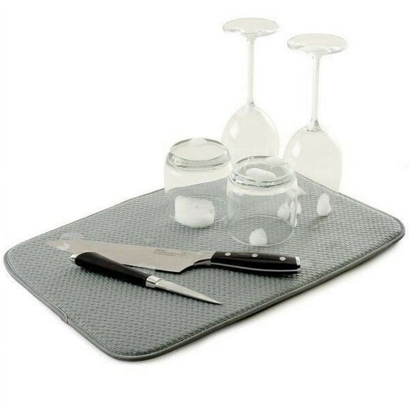 Norpro 12" x 18" Washable Microfiber Dish Drainer Glass Drying Mat Pad - Gray 2 Pack
