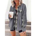 thumbnail image 2 of GHSDFBB Womens Waffle Knit Plaid Shacket Boyfriend Button Down Shirt Jacket Loose Long Sleeve Tops, 2 of 6