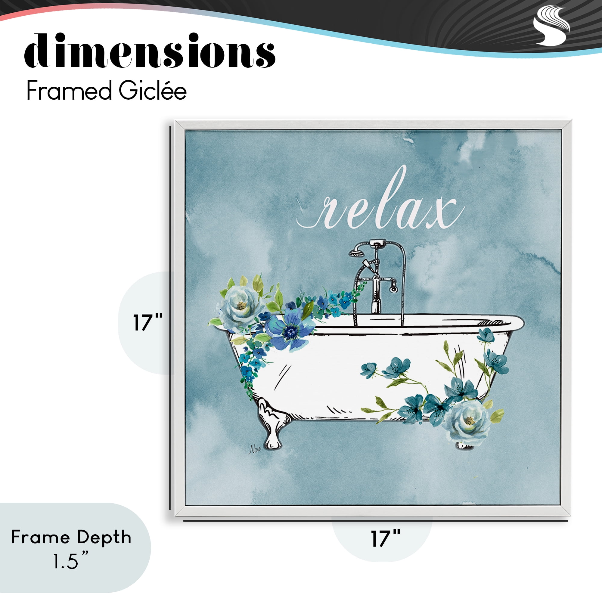 Stupell Industries Floral Bathroom Rules Relax White Framed Giclee Art, design by Nan