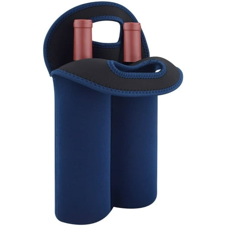 

Wine Travel Carrier & Cooler Bag 2-bottle Wine Carrying Tote Picnic Cooler Two Bottle Water Drinks Beer Insulated Neoprene Hand Bag For Travel With Secure Carry Handle (Blue)