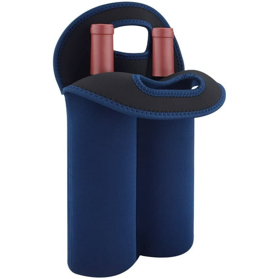 Wine Travel Carrier & Cooler Bag 2-bottle Wine Carrying Tote Picnic Cooler Two Bottle Water Drinks Beer Insulated Neoprene Hand Bag For Travel With Secure Carry Handle (Blue)