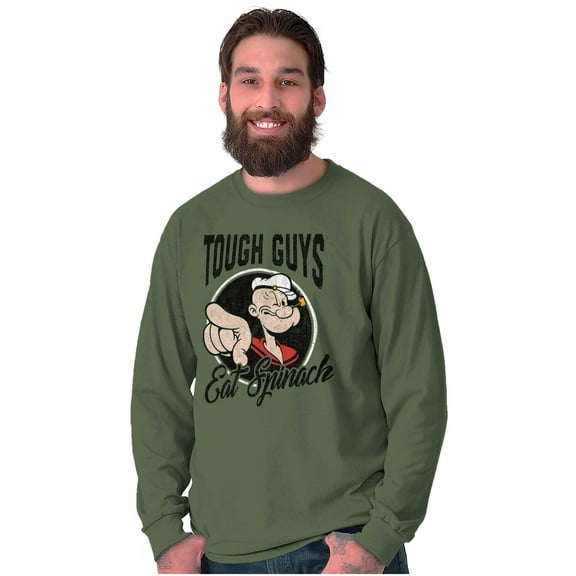 Popeye Tough Guys Eat Spinach Funny Men's Long Sleeve Tee T Shirt Brisco Brands S