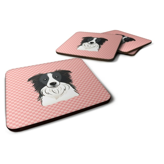 Carolines Treasures BB1241FC Checkerboard Pink Border Collie Foam Coaster Set of 4 3 1/2 x 3 1/2 multicolor