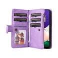 thumbnail image 2 of Multifunctional Case for Samsung A22 5G,[RFID Blocking] 9 Credit Cards Holder with Wrist Strap, Premium PU Leather Zipper Wallet Purse Magnetic Flip Phone Cover for Samsung Galaxy A22 5G, Purple, 2 of 12