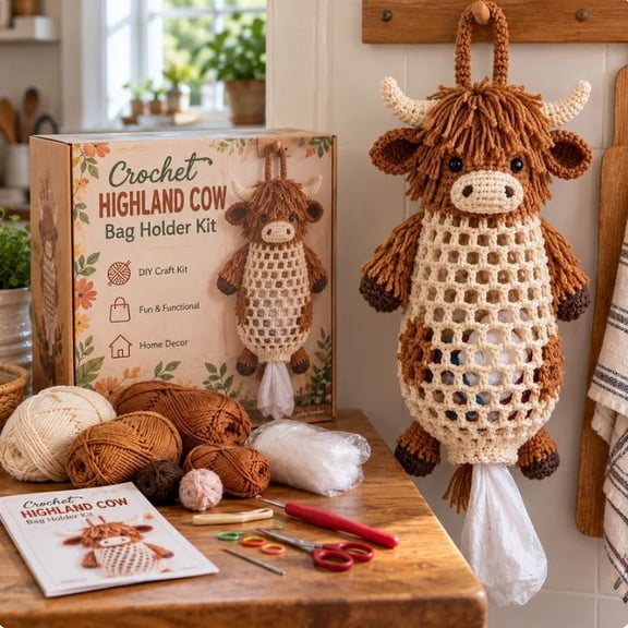 Crochet Animal Bag Holder Kit,DIY Hanging Storage Organizer with Playful Animal Character,Festive Crochet Project for Home and Gifting