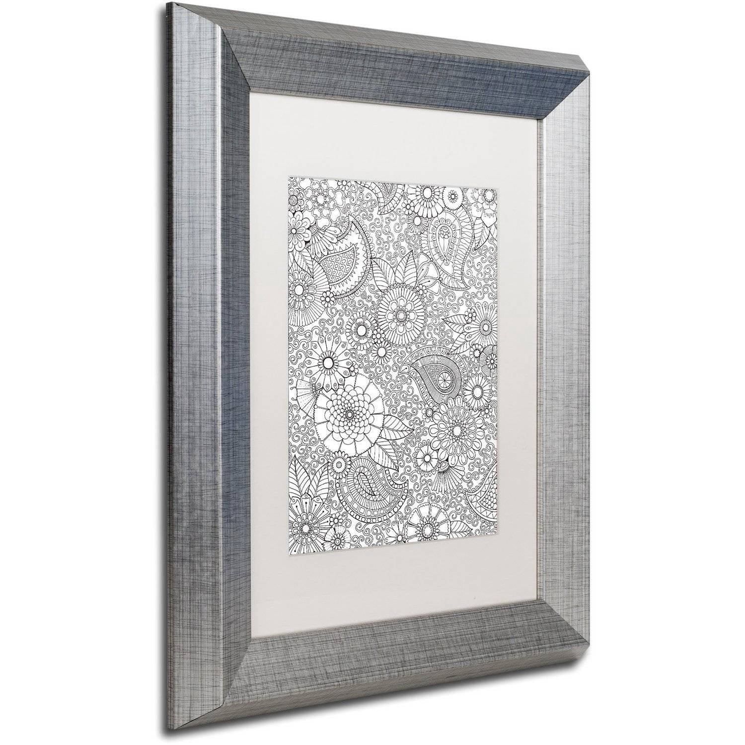 Trademark Fine Art "Paisley Floral" Canvas Art by Hello Angel, White Matte, Silver Frame